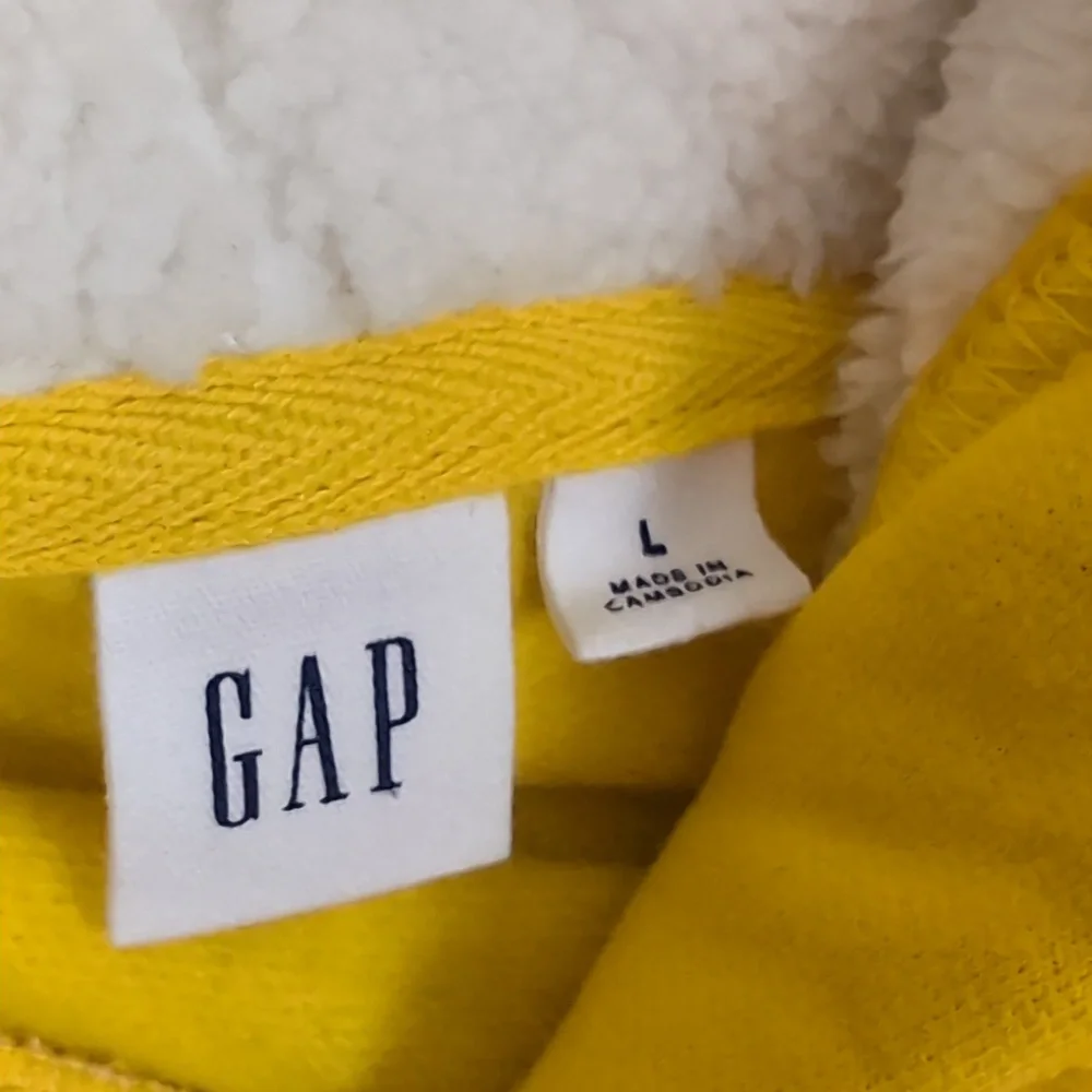 Gap Sherpa Hoodie Logo Sweatshirt Bold Yellow Signature Pullover Fleece Hooded